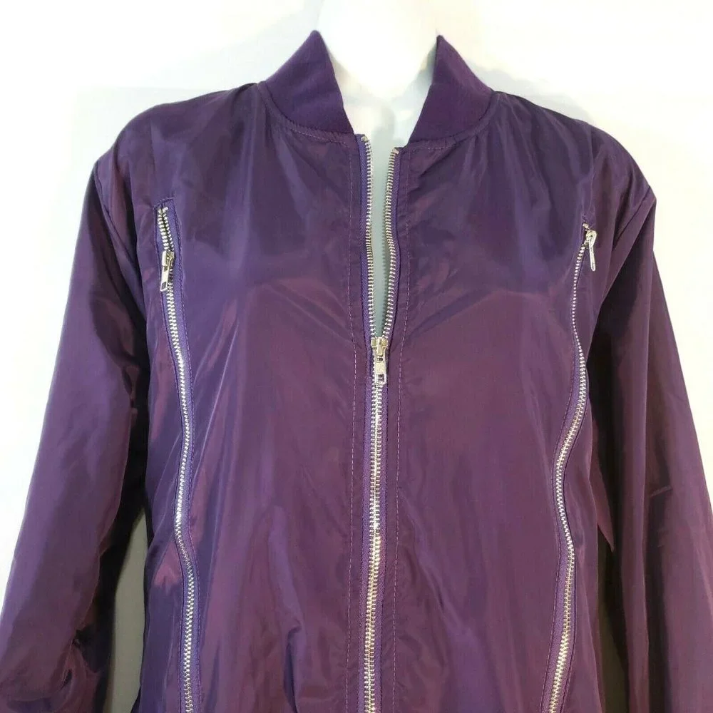 Zeagoo Womens Satin‎ Jacket Short Bomber Purple Sil